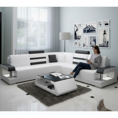 Wohnlandschaft Polster Ecke Eck Sofa mit USB Garnitur Landschaft Leder Neu 2723B