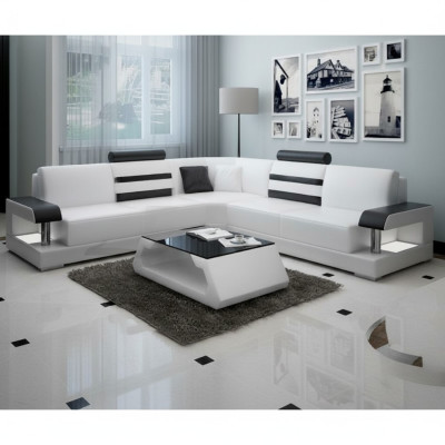 Wohnlandschaft Polster Ecke Eck Sofa mit USB Garnitur Landschaft Leder Neu 2723B