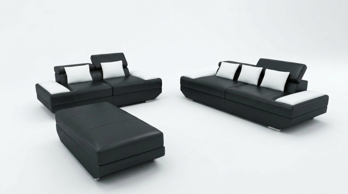 Sofagarnitur Ledersofa 3+2 mit USB Polster Sofa Set Garnitur Hocker Sofas -2719A