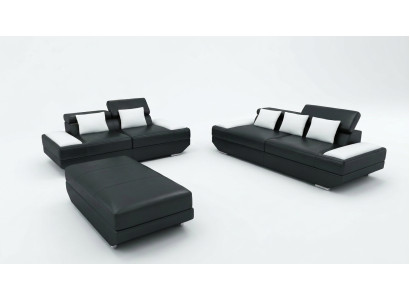 Sofagarnitur Ledersofa 3+2 mit USB Polster Sofa Set Garnitur Hocker Sofas -2719A