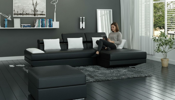 Wohnlandschaft Polster Ecke Eck Sofa mit USB Garnitur Landschaft Leder 2719C Neu