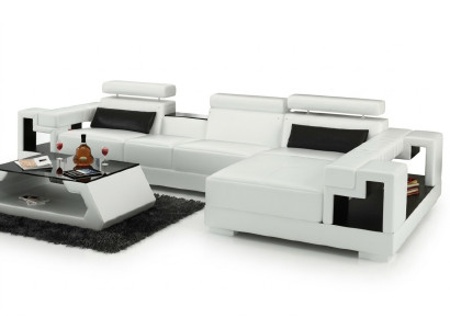 Wohnlandschaft Ecksofa Ledersofa Sofa + USB Polster Sitz Eck Garnitur Neu 2710B