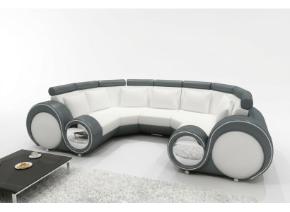 XXL Wohnlandschaft Ledersofa mit USB Design Polster Garnitur Couch Ecksofa Big