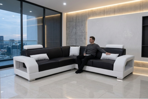XXL Ecksofa + USB,Leder Wohnlandschaft Garnitur Design Modern Sofa L-Form G8001B