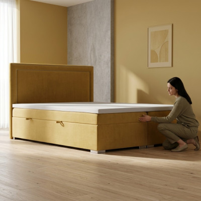 Boxspring Design Bett Hotel Doppel Betten Luxus Polster Bettkasten Funktion Gelb