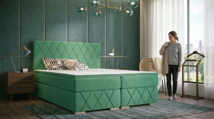 Boxspring Bett Komplett Set mit Matratze & Topper Luxus Polster Textil Betten