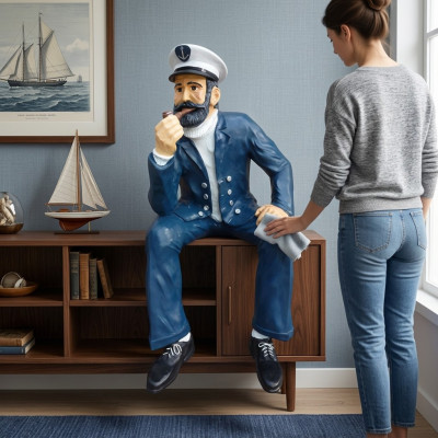 Seemann Statue Skulptur Dekoration Sitzende Statuen Figuren Ahoi Käpten 123 cm