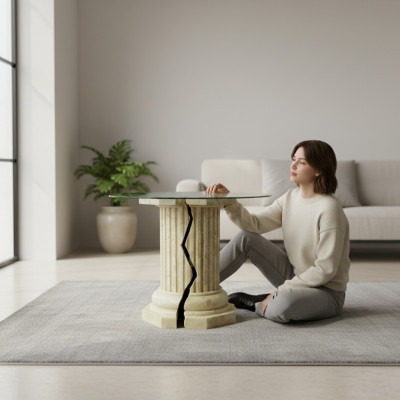 Römisches Design Couchtisch Rund Beistelltisch Säulen Wohnzimmer Möbel Tische