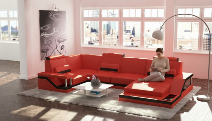 Wohnlandschaft Couch Ecke Ecksofa Garnitur Textil Stoff Leder Sofas Sofa mit USB