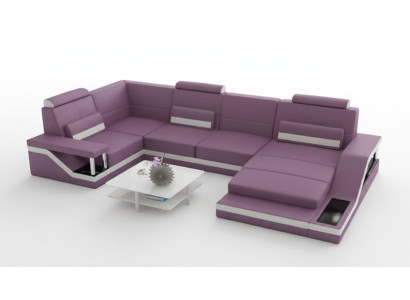 Wohnlandschaft Sofa mit USB Polster Ecksofa Garnitur Textil Stoff Leder Sofas