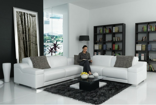 Wohnlandschaft Polster Ecke Eck Sofa mit USB Garnitur Landschaft Leder 2711D