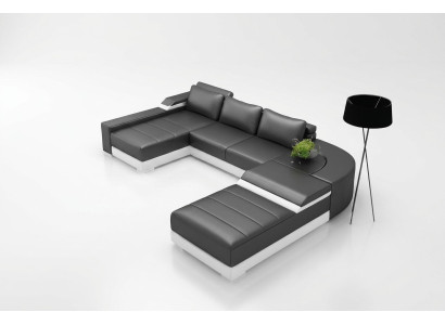 Ecksofa Eck Sofa mit USB Polster Leder Garnitur Wohnlandschaft Liege Bellenberg