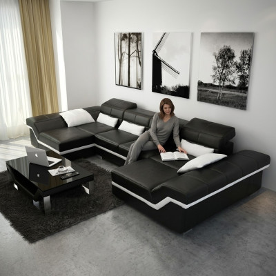 xxl Ledersofa mit USB Ecksofa Wohnlandschaft Big Couch Ledergarnitur Polster Neu