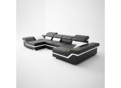 xxl Ledersofa mit USB Ecksofa Wohnlandschaft Big Couch Ledergarnitur Polster Neu