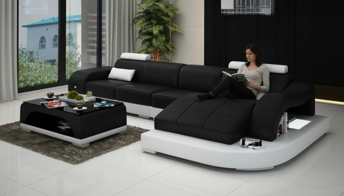 Wohnlandschaft Ecksofa Sofa mit USB Ledersofa Designersofa Sitz Polster Neu 3375
