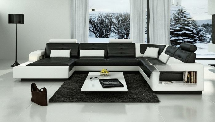 Ledersofa mit USB Ledercouch Sofa Garnitur Wohnlandschaft Eckcouch Ecksofa H2209