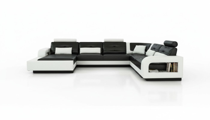 Ledersofa mit USB Ledercouch Sofa Garnitur Wohnlandschaft Eckcouch Ecksofa H2209