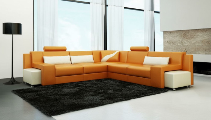 Wohnlandschaft Polster Ecke Eck Sofa mit USB Garnitur Landschaft Leder V015B Neu