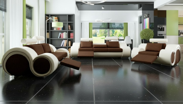 Designer Sofagarnitur 3+2+1 mit USB Polster Sofa Garnituren Braune Couch Set