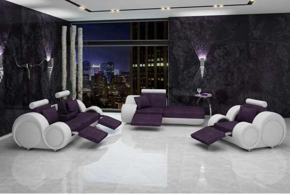 Sofa Garnitur Leder & Textil Stoff + USB,Sofagarnitur 3+Chaise+1 Wohnlandschaft