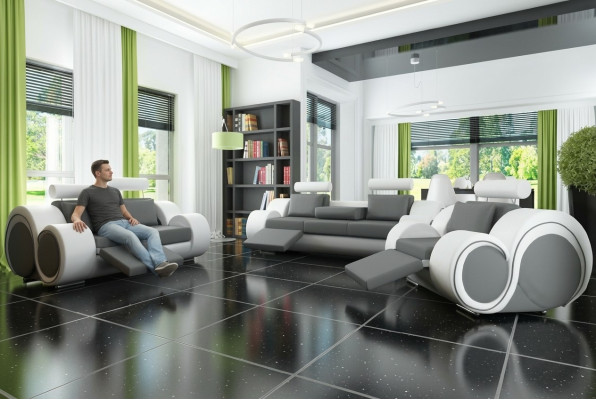 Sofa Polster 3+2 Sitz mit USB Sofa Ledersofa Massanfertigung Couch Garnitur Neu