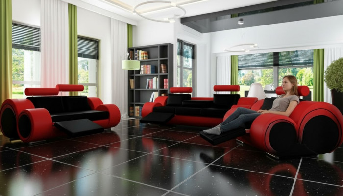Sofa BERLIN Polster Couch Garnitur 3+2 Sitz Designer Sofa Ledersofa mit USB Neu