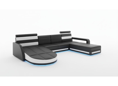 XXL WOHNLANDSCHAFT COUCH GARNITUR DESIGN ECKCOUCH Schwarz LEDERSOFA mit USB Neu