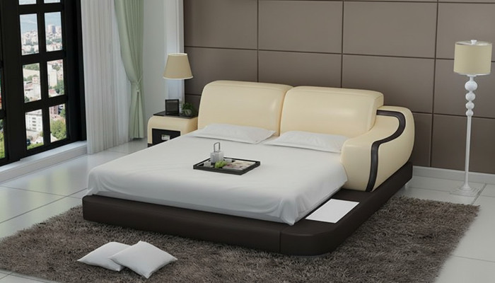 Design Bett XXL Big Betten Hotel Polster 200x200 Multifunktion Regal USB Leder