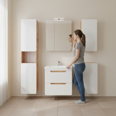 Design Badezimmer Möbel Bad 5tlg. Set Garnitur Schrank Deko Waschbecken