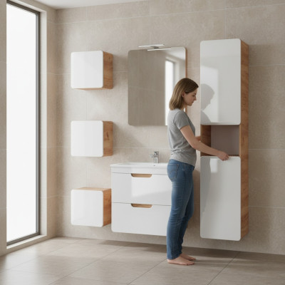 Design Badezimmer Möbel Gruppe Bad 6tlg. Set Garnitur Schrank Waschbecken Holz