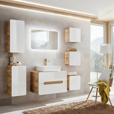 Design Badezimmer Möbel Bad 7 tlg. Set Garnitur Schrank Waschbecken