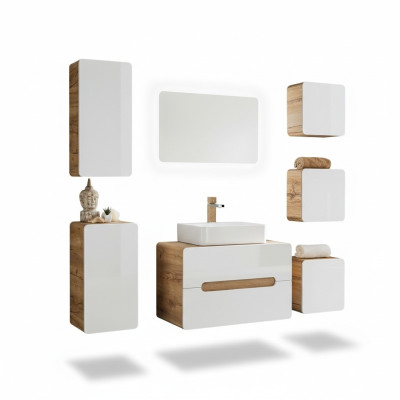 Design Badezimmer Möbel Bad 7 tlg. Set Garnitur Schrank Waschbecken