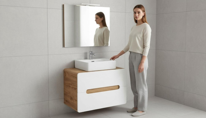 Waschtisch Badezimmer Waschbecken mit Aufsatz Becken 80cm