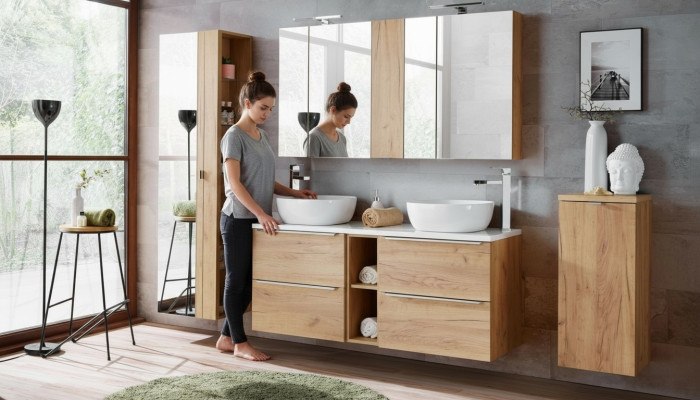 Design Badezimmer Möbel Bad 8 tlg. Set Garnitur Schrank Waschbecken