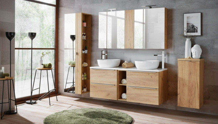 Design Badezimmer Möbel Bad 8 tlg. Set Garnitur Schrank Waschbecken