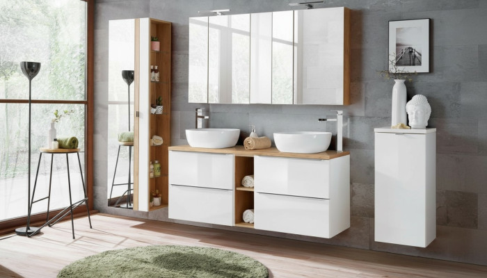Design Badezimmer Möbel Bad 8 tlg. Set Garnitur Schrank Deko Waschbecken
