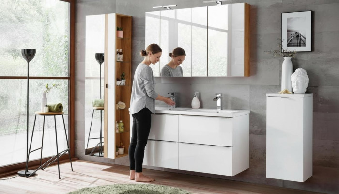 Design Badezimmer Möbel Bad 6 tlg. Set Garnitur Schrank Deko Waschbecken