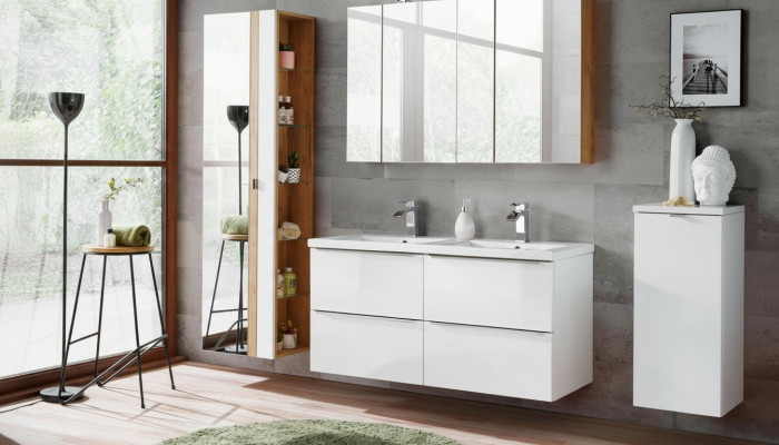 Design Badezimmer Möbel Bad 6 tlg. Set Garnitur Schrank Deko Waschbecken