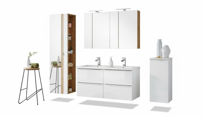 Design Badezimmer Möbel Bad 6 tlg. Set Garnitur Schrank Deko Waschbecken