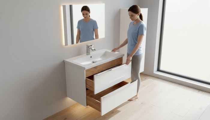 Badmöbel Set 80cm Waschbecken mit Unterschrank Waschtisch Schublade Hängeschrank