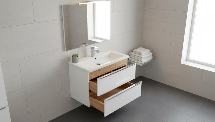 Badmöbel Set 80cm Waschbecken mit Unterschrank Waschtisch Schublade Hängeschrank