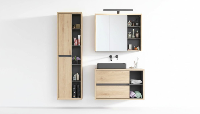 Design Badezimmer Möbel Bad 3 tlg. Set Deko Garnitur Schrank Waschbecken