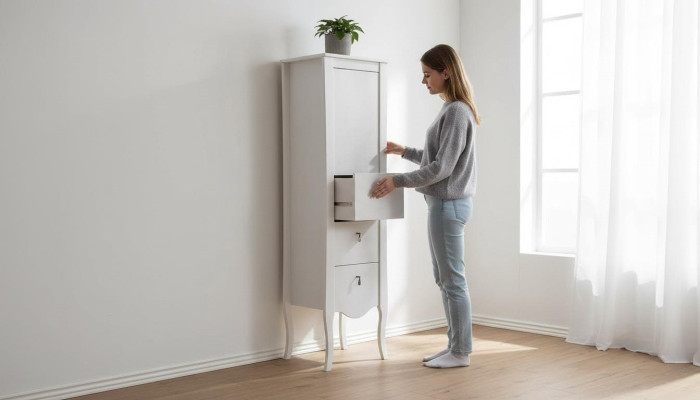 Badmöbel Badezimmer Schrank Holz Hochschrank weiß Badschrank
