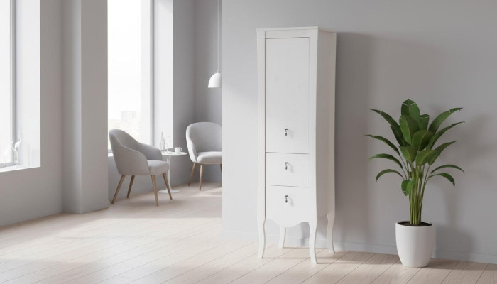 Badmöbel Badezimmer Schrank Holz Hochschrank weiß Badschrank