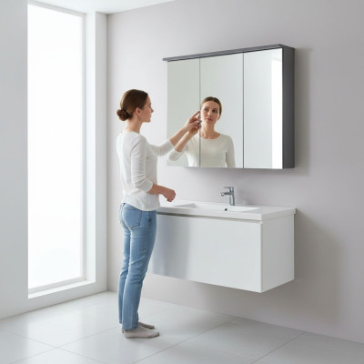 Spiegelschrank Wandschrank Badezimmerschrank mit Deko Spiegel 80 cm LED