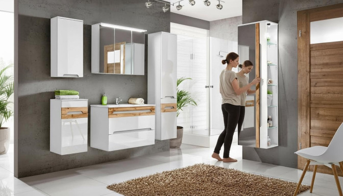 Design Badezimmer Möbel Bad 6 tlg. Set Garnitur Deko Schrank Waschbecken
