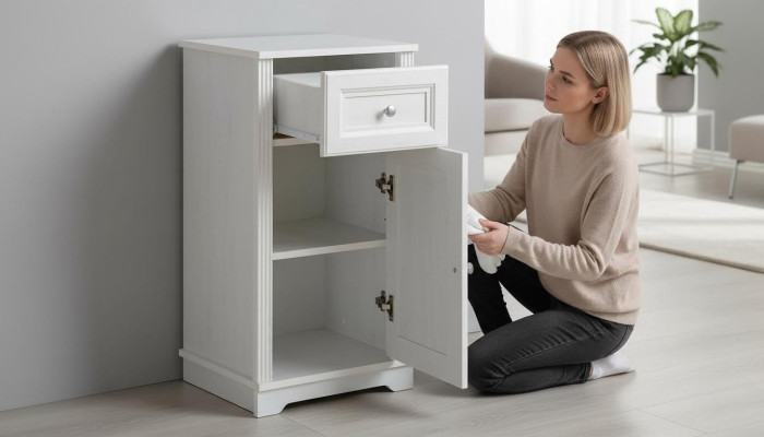 Badmöbel Unterschrank Badschrank weiß 81cm Schrank Badezimmermöbel Hänge Bad Neu