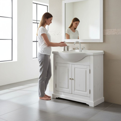 Landhaus Waschtisch Luxus Qualität Waschbecken Becken mit Unterschrank 85x35x81