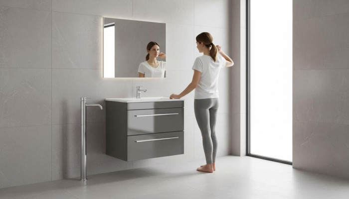 Graue Becken Waschtisch Unterschrank Hochwertige Waschbecken