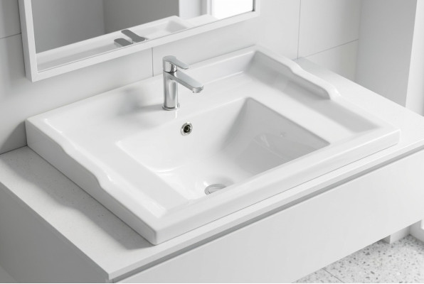 Keramik Waschtisch Waschbecken Modern Dekorative Aufsatzwaschtisch Weiß
